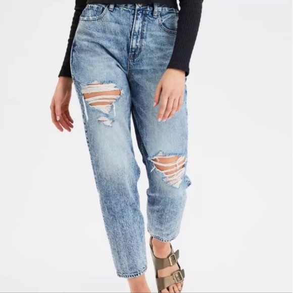 American Eagle Outfitters Denim - American Eagle curvy distressed ripped high waisted mom jeans in Blue Street